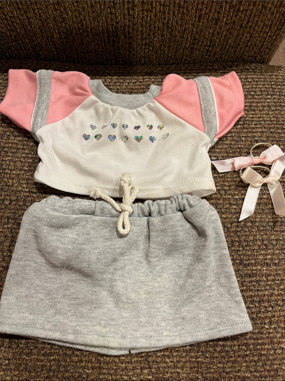 Build A Bear Pink & White Heart Accent Raglan Sweatshirt Set